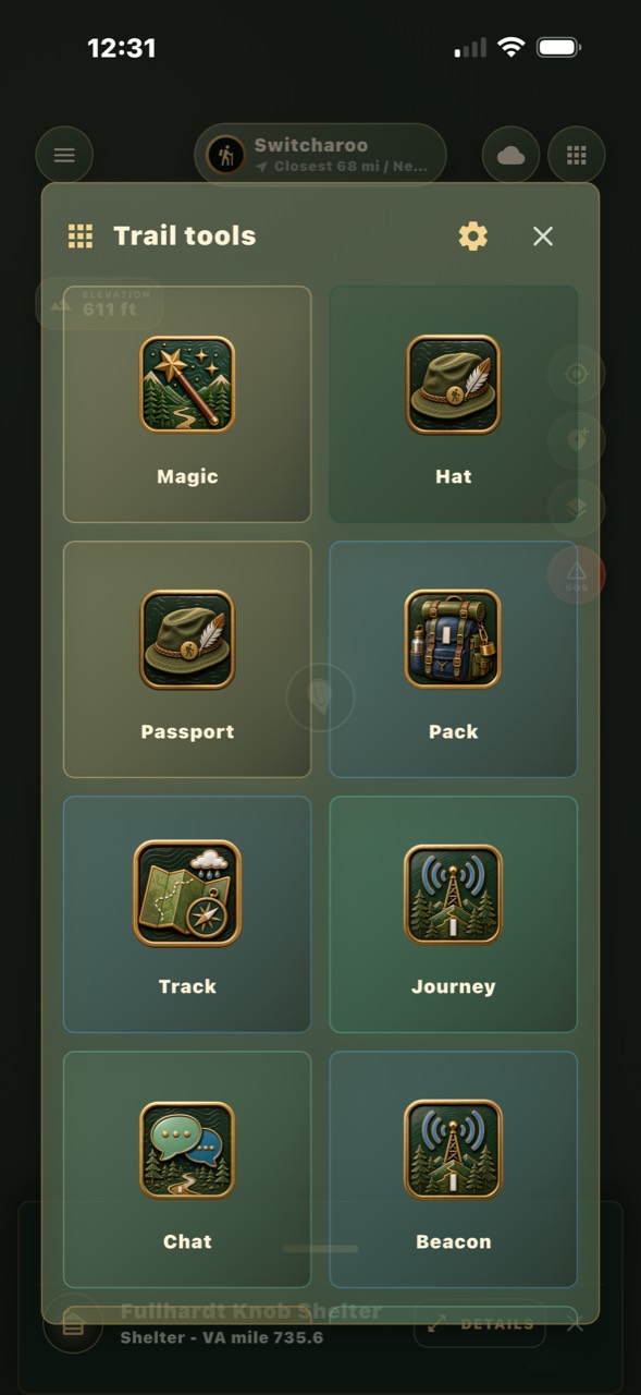 Trail tools menu with enamel tiles